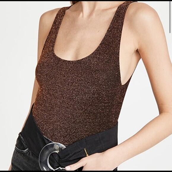 Reformation Saturn Bodysuit Copper Bronze Brown Metallic Sleeveless Scoop M - Picture 8 of 8